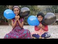 Litle kids are fun with balloon bursting and learn colour