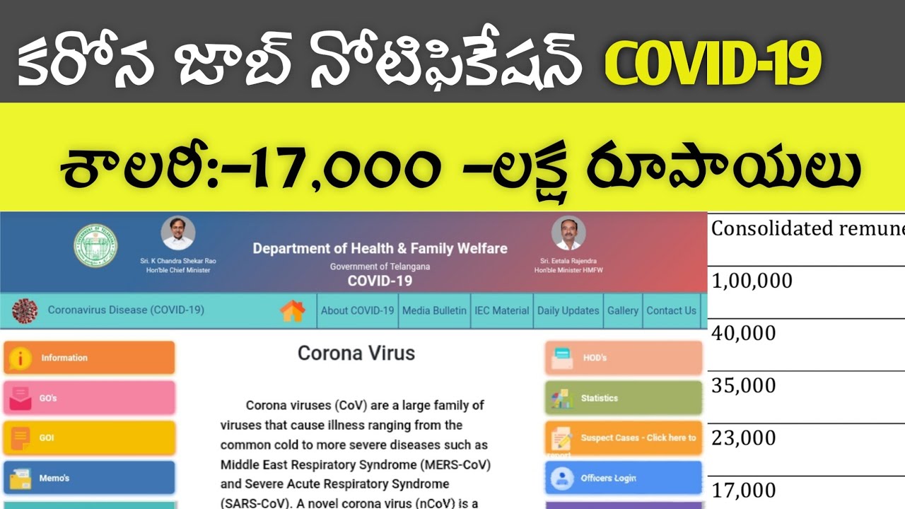 Covid-19 job notification|date,salary carona job apply online |latest telangana jobs 2020