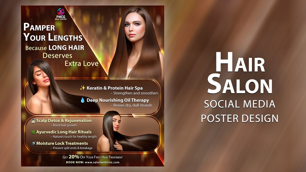Hair Salon Social Media Poster Design In Photoshop | Salon Poster Design | Salon Ads Banner Design