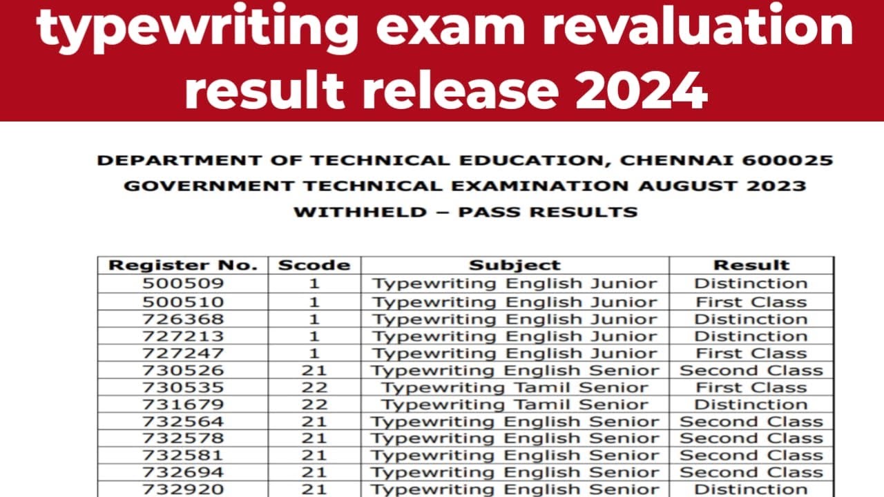 typewriting exam revaluation result 2024
