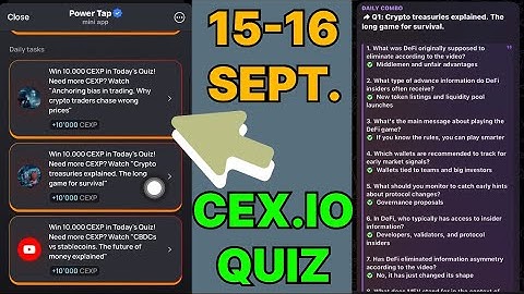 Cex.IO Quiz Answers Today 15 & 16 September | Cex.io Daily Quiz | Cex io daily combo | 