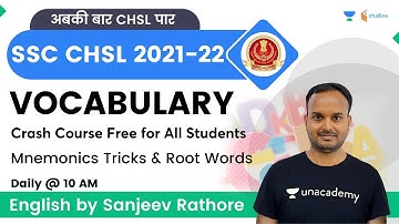 Vocabulary - Crash Course | Mnemonics Tricks | SSC CHSL 2022 | English | By Sanjeev Rathore Sir