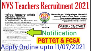 Nvs New Pgt Tgt Teachers Recruitment 2021 Apply Online Nvs Teacher Vacancy Notification 2021