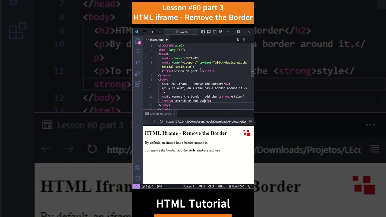 HTML Tutorial - Lesson 60: HTML iframe - Remove the Border Part 3 