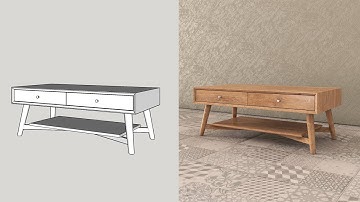 cara gambar furniture dengan sketchup dan render vray ( coffe table )