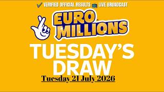 The National Lottery Euromillions Draw Live results from Tuesday 21 July 2026 | Euro Millions