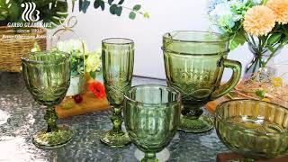 Hot selling green solid color glassware set with massive ready goods