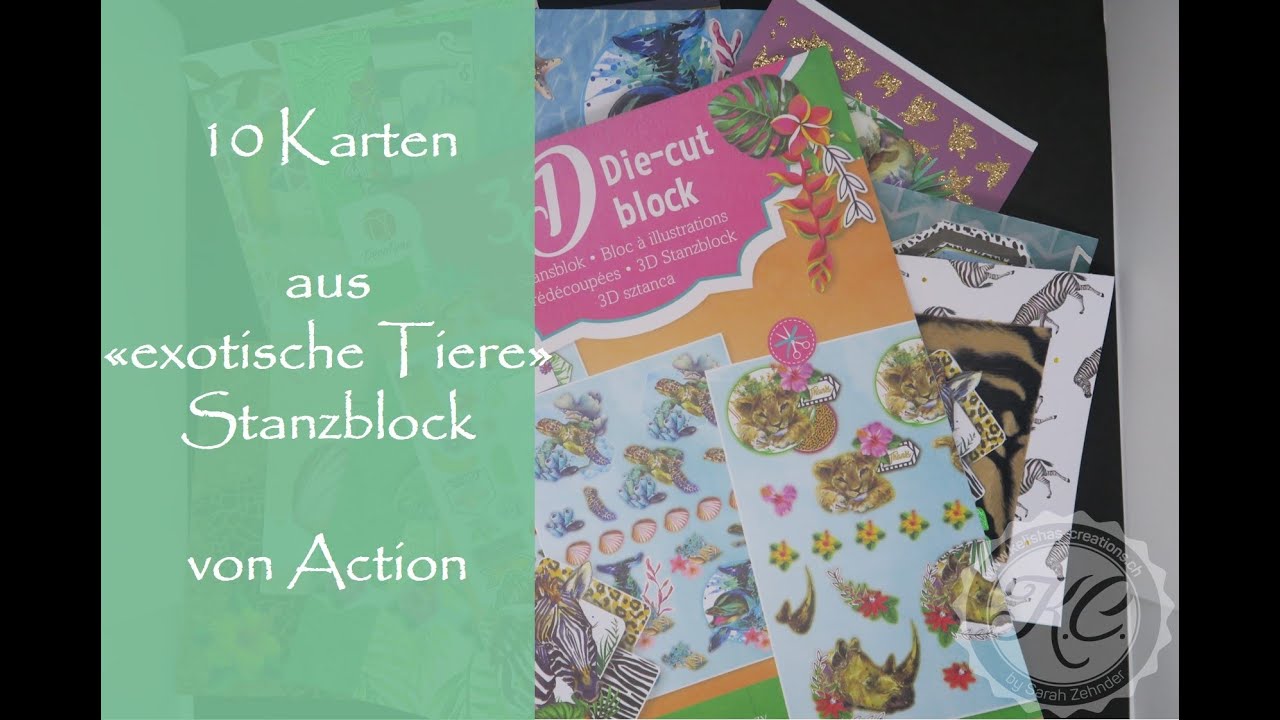 10 Karten aus einem Stanzblock Exotische Tiere vom Action