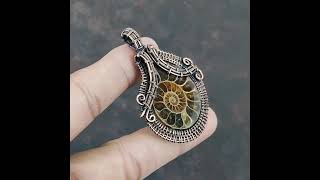 Ammonite Fossil Copper Pendant Copper Wire Wrap Pendant Gemstone Copper Handmade Pendant (VFWP-42)