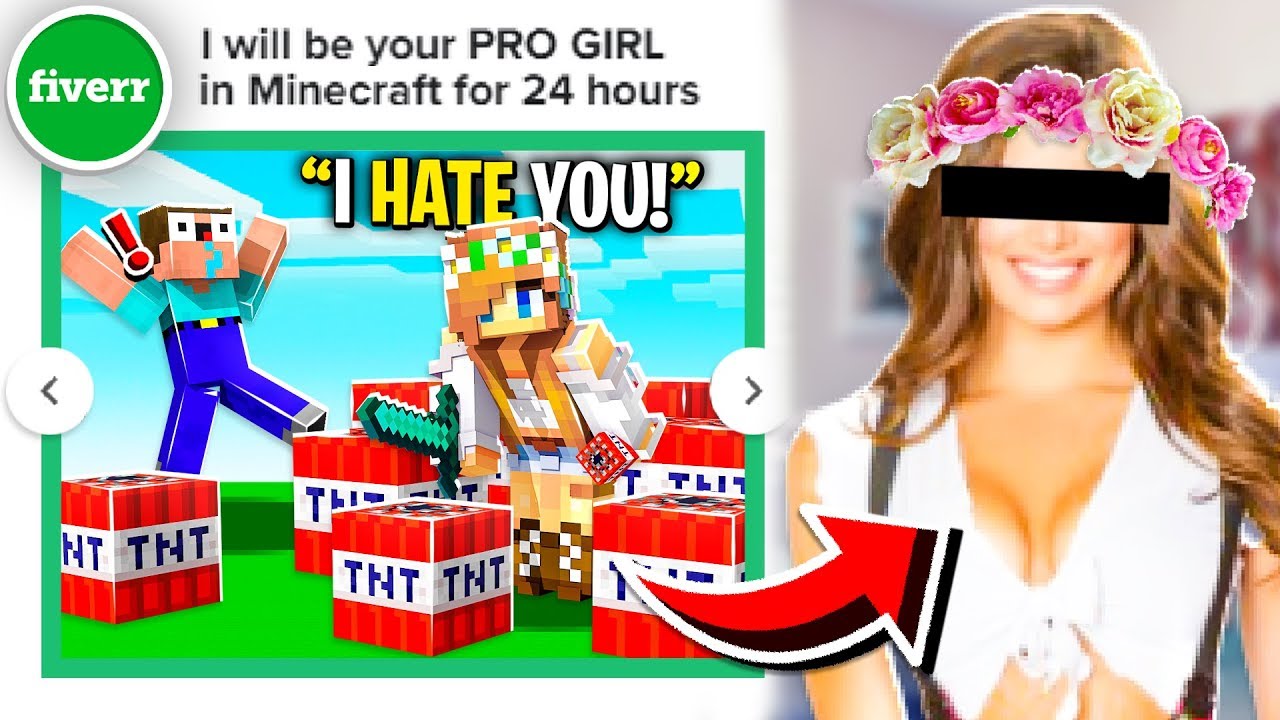 So I HIRED a GIRL on FIVERR To PRANK my NOOB FRIENDS in Minecraft For 24 Hours!