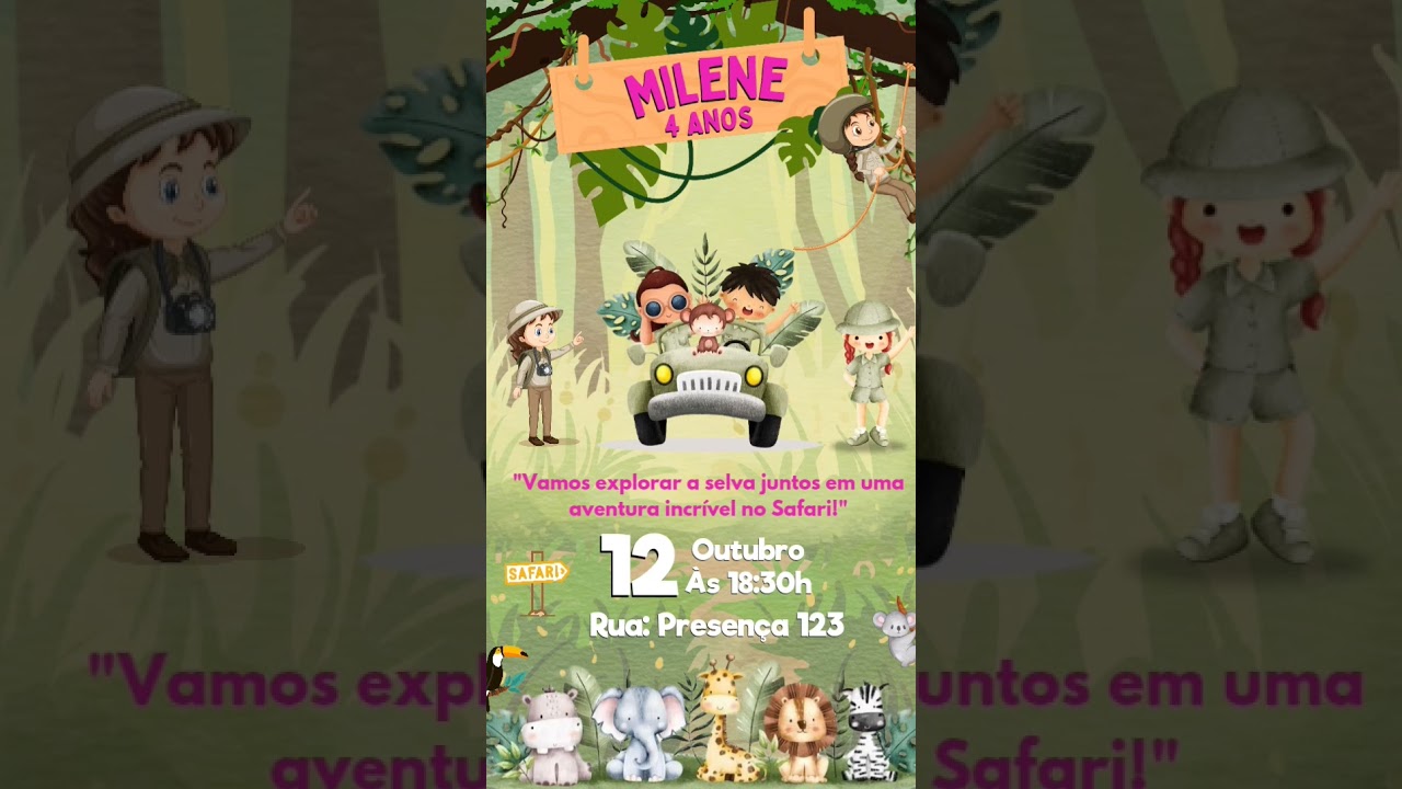 Convite Digital Safari: Festa Animal e Divertida! 