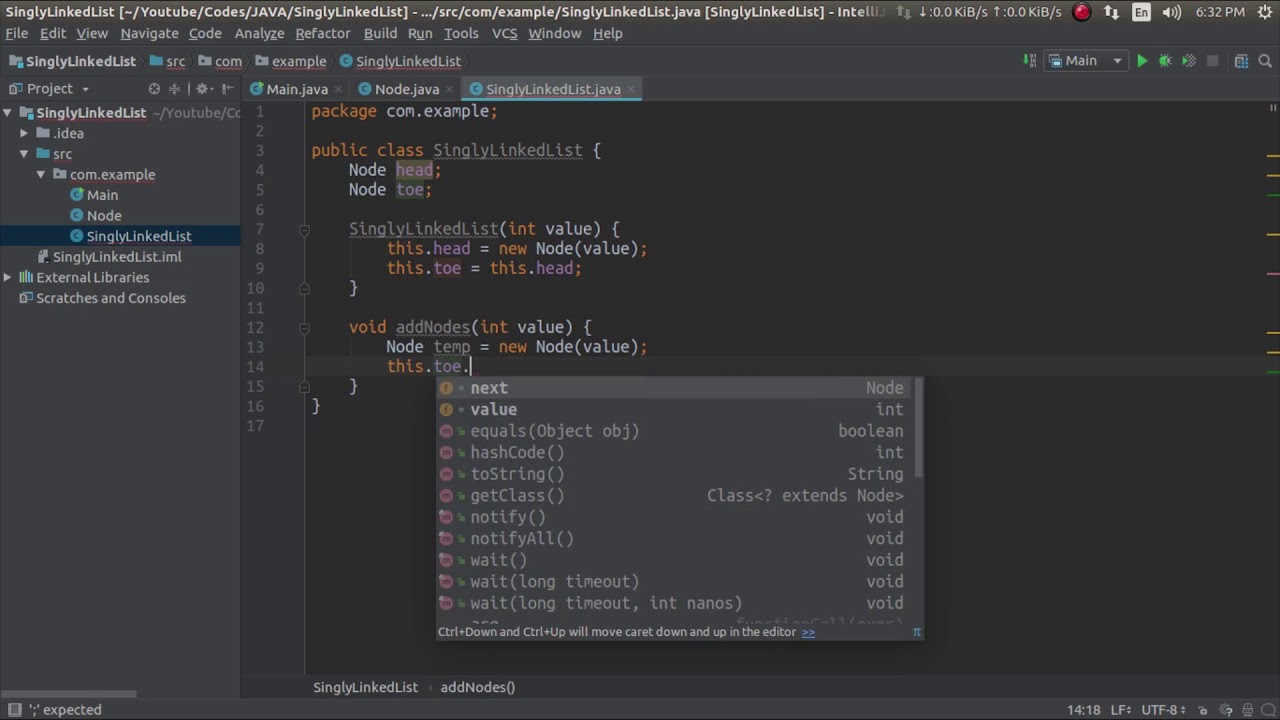 Implementing Singly Linked List using Java - YouTube