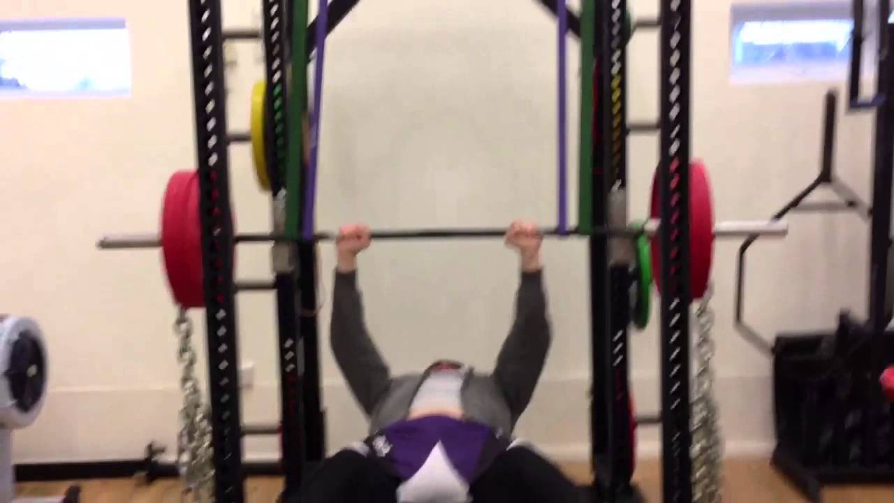 Band assisted chain bench press with chest bounce technique YouTube