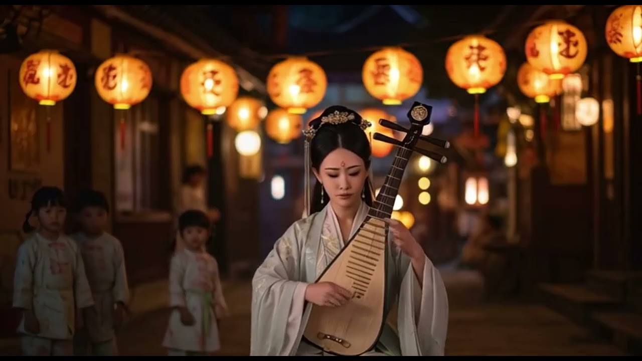 Beautiful Hanfu Girl Playing Chinese Lute in Red Lantern Night 🏮 | Serene Traditional Chinese Music