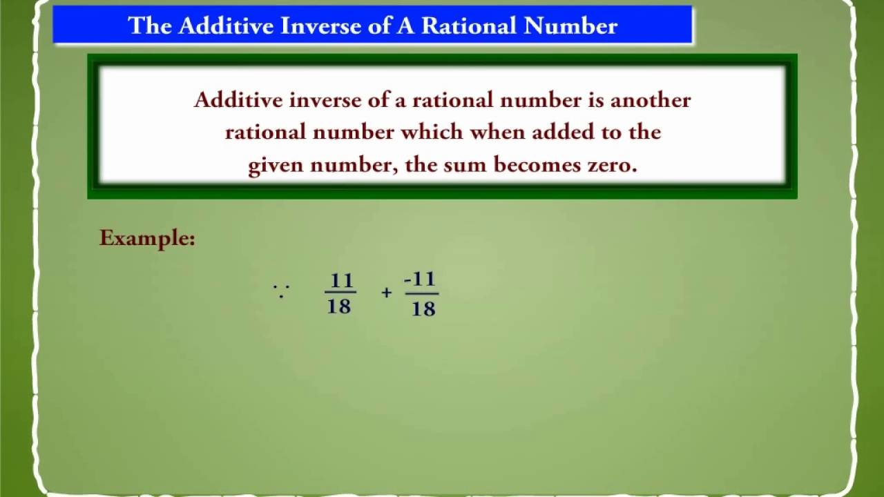 Additive Inverse Of A Rational Number YouTube