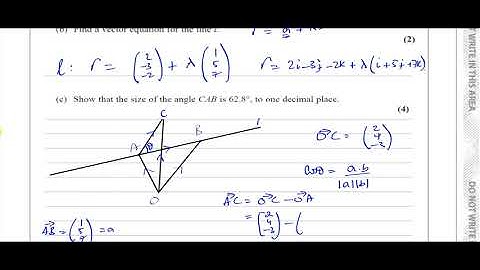 WMA02/01 Edexcel IAL C34 JUNE 2019 Q12 a c Vectors - Equation - Angle