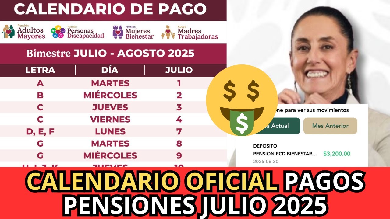 ACTUALIZACIÓN Calendario de Pagos OFICIAL Pensión Bienestar JULIO 2025 ...
