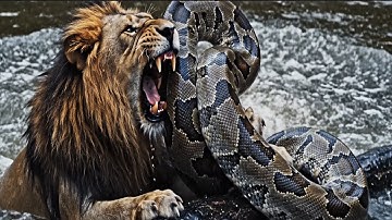 Lion vs Python in the Lake | Unexpected Battle for Survival #lionvpython #lionfight