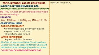 FORM 3: NITROGEN AND ITS COMPOUNDS ( Preparation and Chemical properties of Nitrogen(IV)oxide gas)