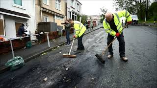 Clean-up operation after gangs of young people set cars on fire, Mayhill area of Swansea, Wales UK.