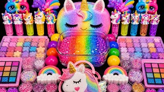 Satisfying Slime ASMR Making Rainbow Slime Mixing Makeup Lipsticks Candy M&Ms