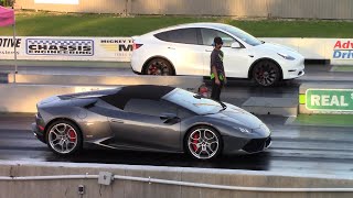 Lamborghini Huracán vs Tesla Model Y \& 392 Charger 1\/4 Mile Drag Races