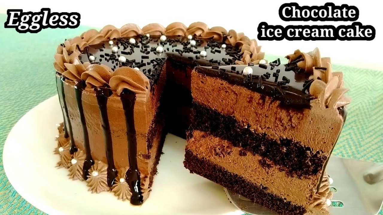 Eggless chocolate ice cream cake