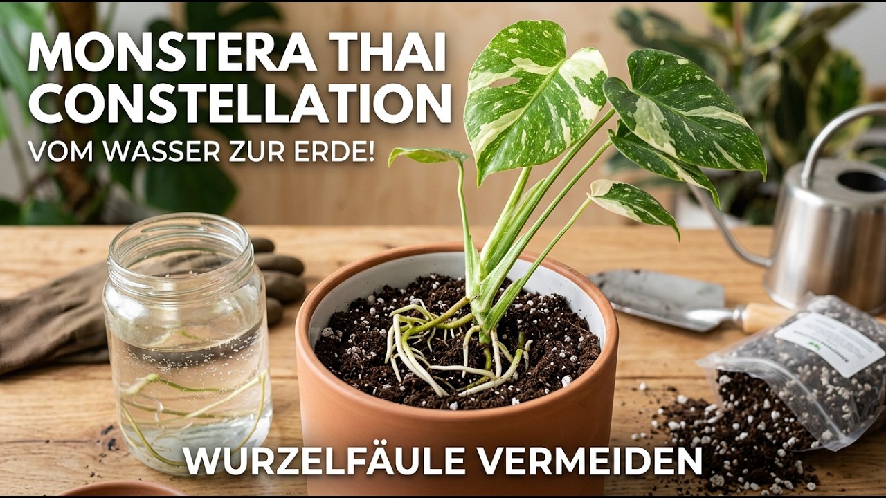 Monstera Thai Constellation Eintopfen Vom Wasser zur Erde  So vermeidet  ihr Wurzelfule!