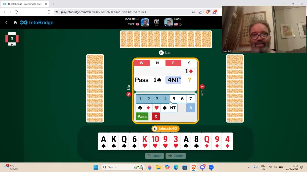 5 раздач против игрока в бридж Раду Нистора - 20 февраля 2026 года