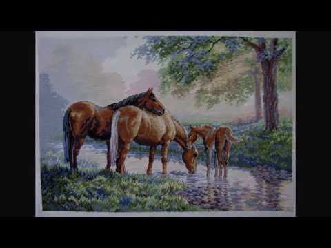 Лошади у реки вышивка
