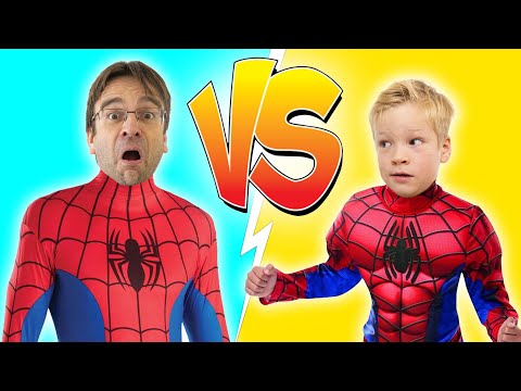 Akim vs Spiderman! Kids turn into superheroes with Amelia and Avelina