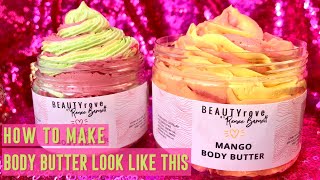 HOW TO COLOR AND PIPE BODY BUTTER | EASY WHIPPED MANGO BUTTER RECIPE