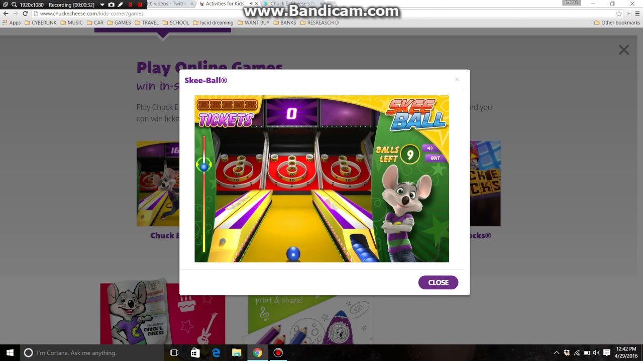 CHUCK E CHEESE SKEE BALL GAME FREE TICKETS - YouTube