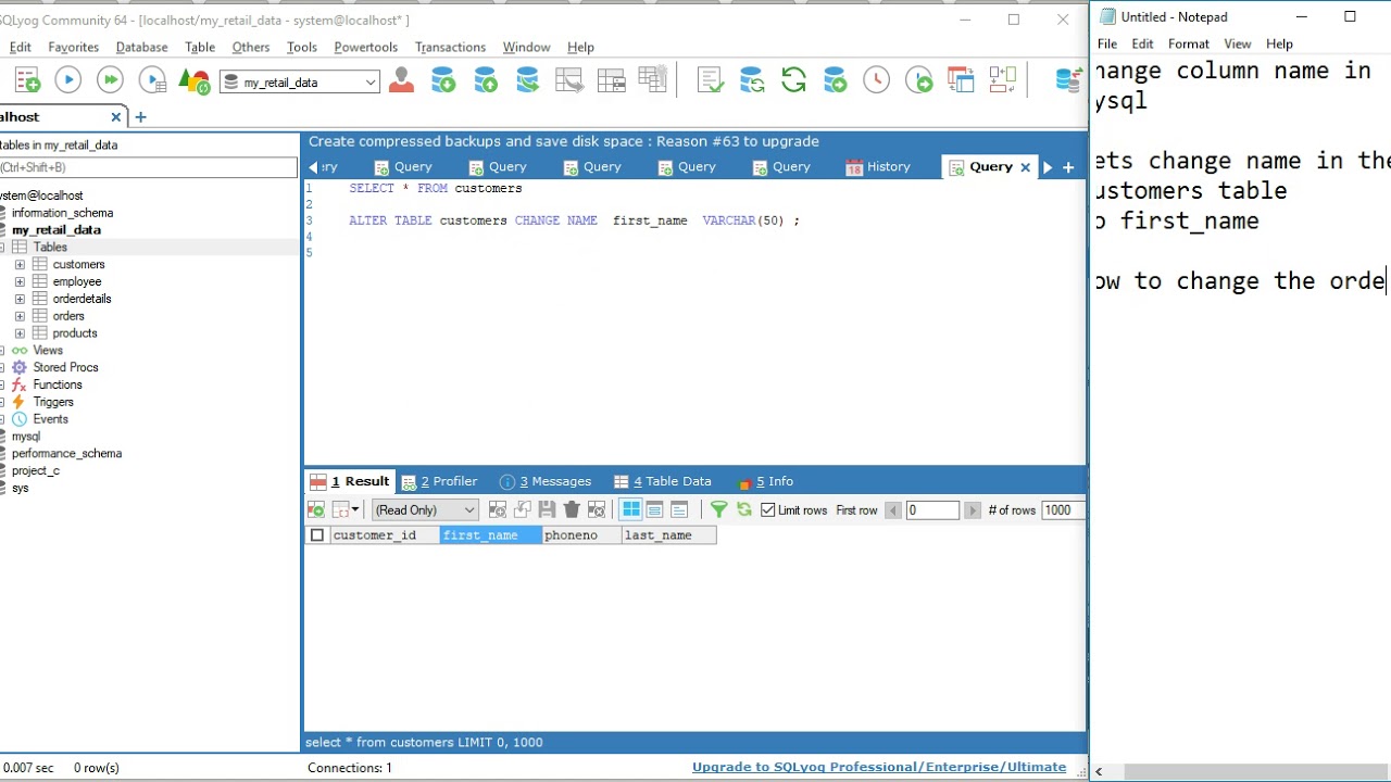 mysql rename column name and change order of columns in table youtube p&l format india cecl banking