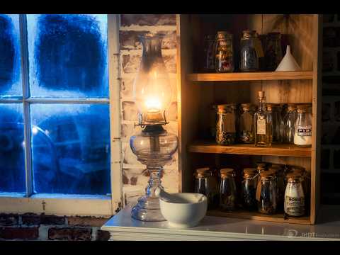 ASMR Apothecary in his shop on a rainy morning (crackles, rattles, no music, no talking, ambiance)