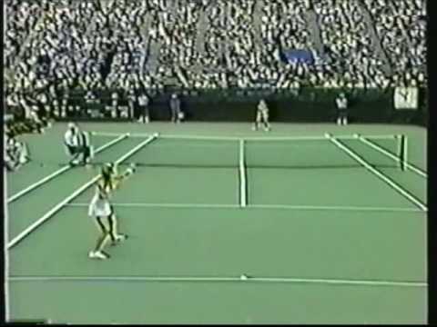 EDITED FOR EVERT FANS: Intensely poised with measured energies and deliberate pacing, Chrissie battles Tracy in a match more like a war, vying for backcourt supremacy. In these clips, Chris displays her superior range of arsenal and varied court craft to pull off a classic 4-6 6-1 6-1 victory on her way to a 5th US Open crown in just 6 years. Jimmy Connors makes a surprise appearance during the final changeover to show his support for Chris.