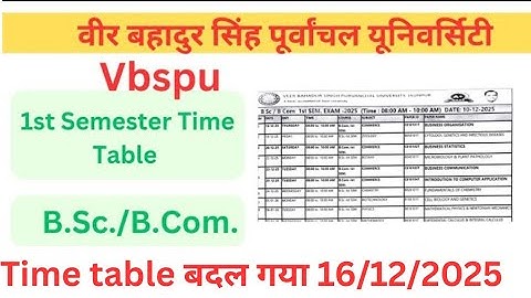 vbspu 1st semester time table changed 2026 | bsc bcom 1st semester exam new date 2026
