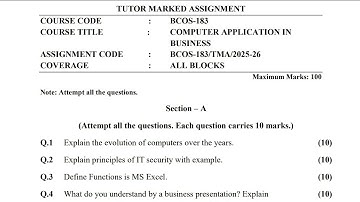 BCOS-183 BBA Solved Assignment 2025-2026| IGNOU BBA 1st Semester Assignment Solution 2k25 Video