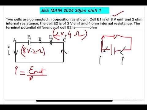 JEE MAIN 2024: Calculate Terminal Potential Difference of Two Cells in Opposition | Allen.AskDoubtnut 14 JEE MAIN2024(30jan shift1)Two cells are connected in opposition as shown. Cell E1 is of 8 V emf and