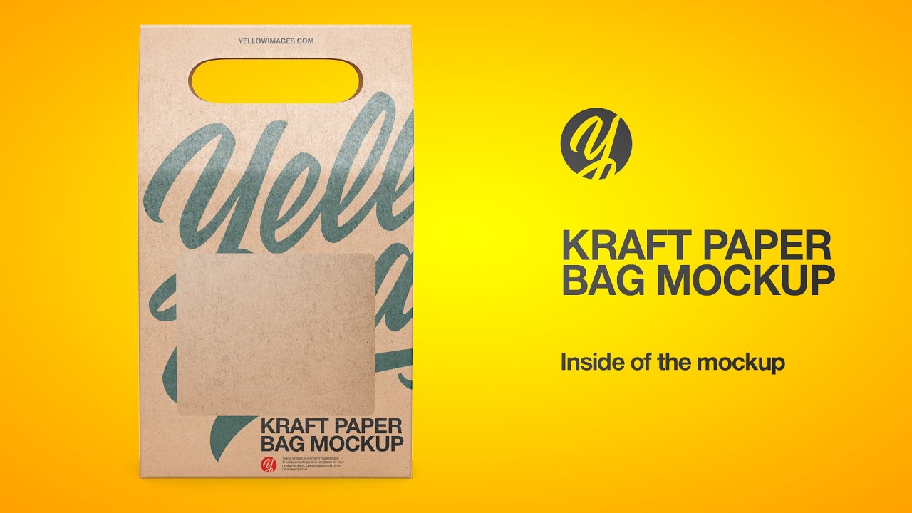 Download Kraft Paper Bag With A Window Mockup In Bag Sack Mockups On Yellow Images Object Mockups