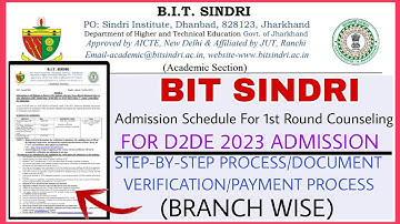 Jcece d2de 1st Round Counseling @BIT_SINDRI Jharkhand | jcece btech lateral entry admission 2023