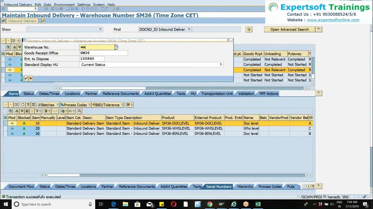 EWM Training on S4HANA Class 11 Inbound process with Packing or HU