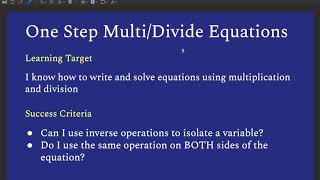 One Step Multiplication and Division Equations