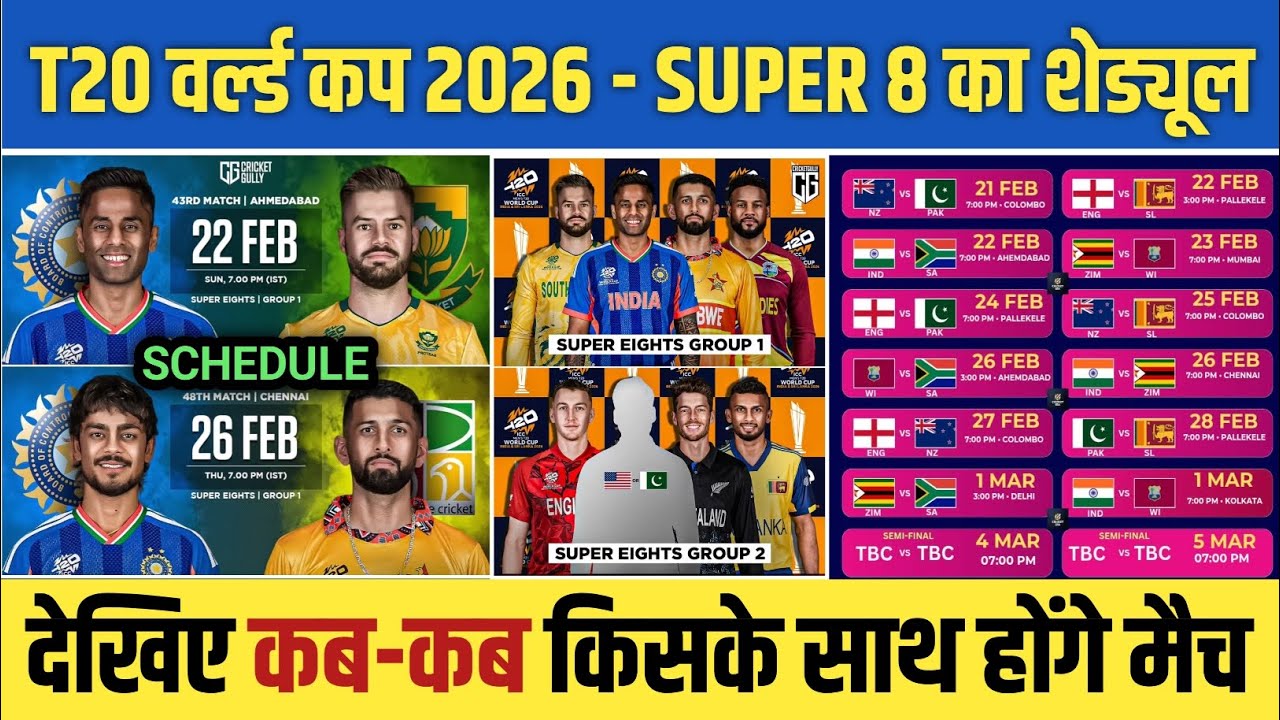 T20 World Cup 2026 Super 8 Schedule || India Super 8 Schedule T20 World Cup 2026 || Super 8 Schedule