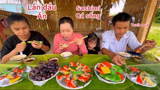 Hôm nay Mai ăn Món Cá Trích Ép Trứng , Hậu và Hiền lần đầu được Ăn sashimi Cá sống #ngocmaivlog