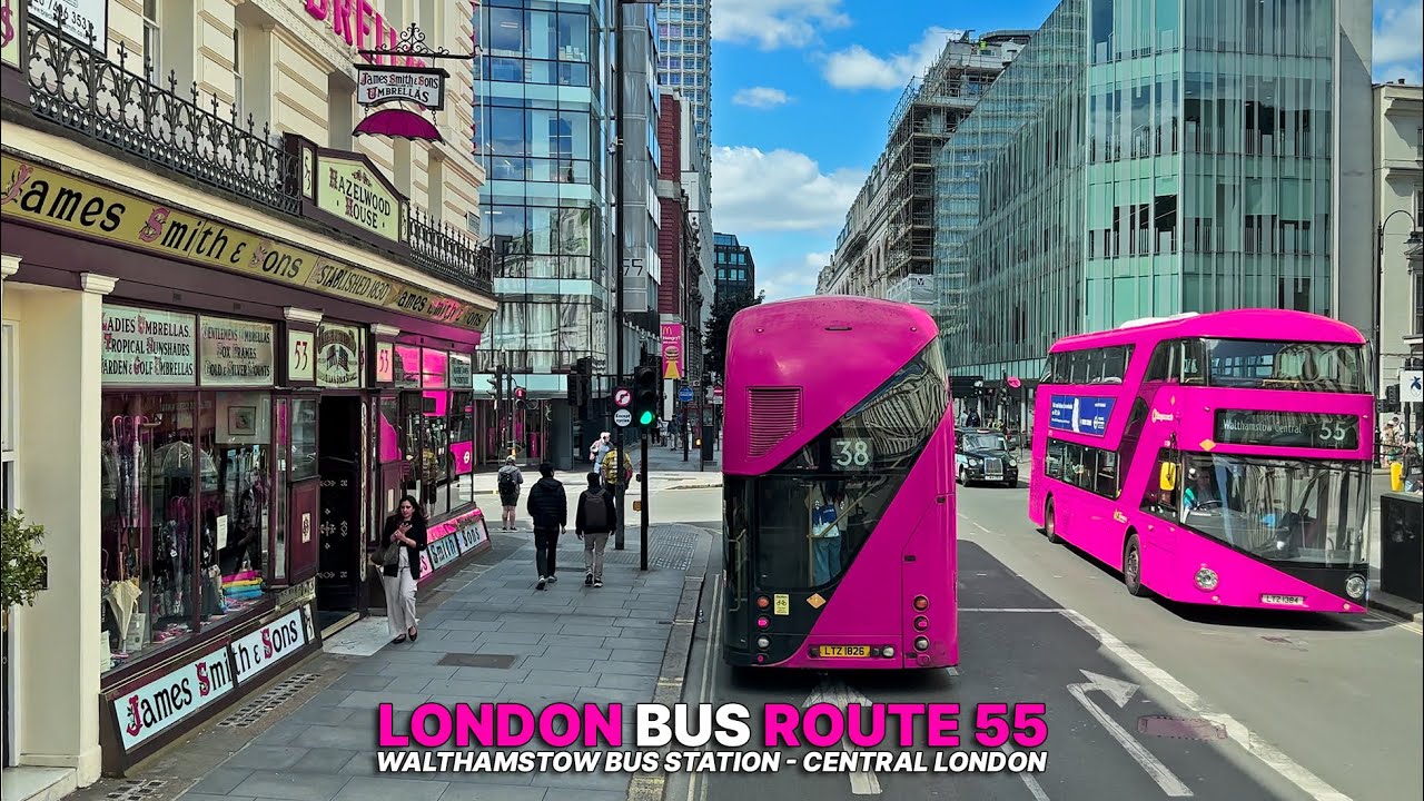 Discover London's Vibrant Streets aboard the Double-decker Bus 55 from Walthamstow to Oxford Circus