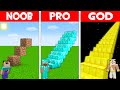 WHERE do LEAD LONGEST STAIRS in Minecraft NOOB vs PRO vs GOD? DIRT vs DIAMOND vs GOLD STAIRS!