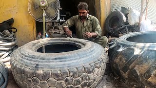 Amazing Technique of Repairing a Hard Impact Sidewall Truck Tire