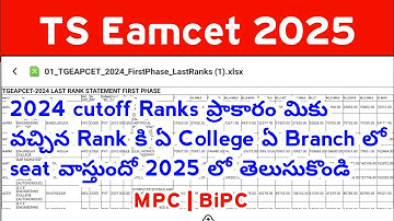 TS Eamcet 2025 Cutoff Ranks list college wise | TS Eapcet 2025 Ranks vs colleges vs Branches