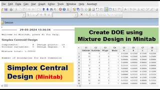 Make a DOE using Simplex Central Design in Minitab | Create Mixture Design using Minitab Software